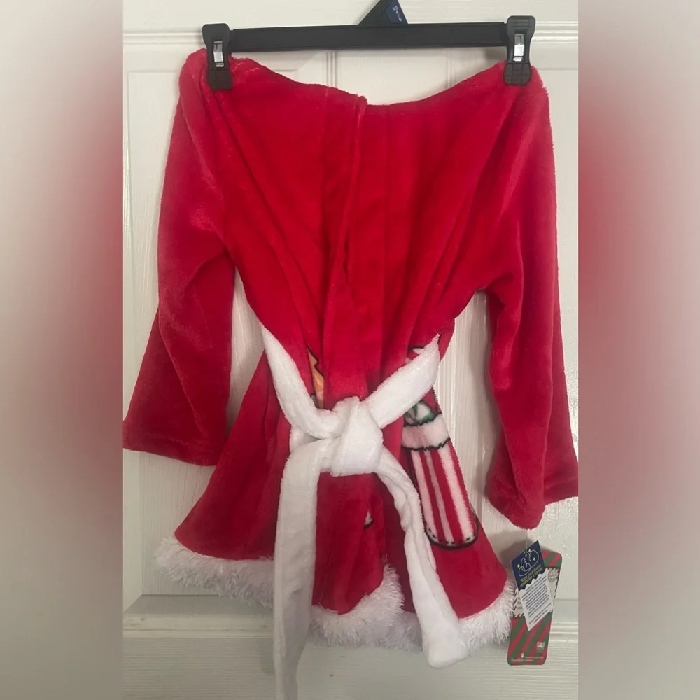 Mrs. Claus Red Plush Robe with White Trim and cute designs. NWT!‎ Size 4/5